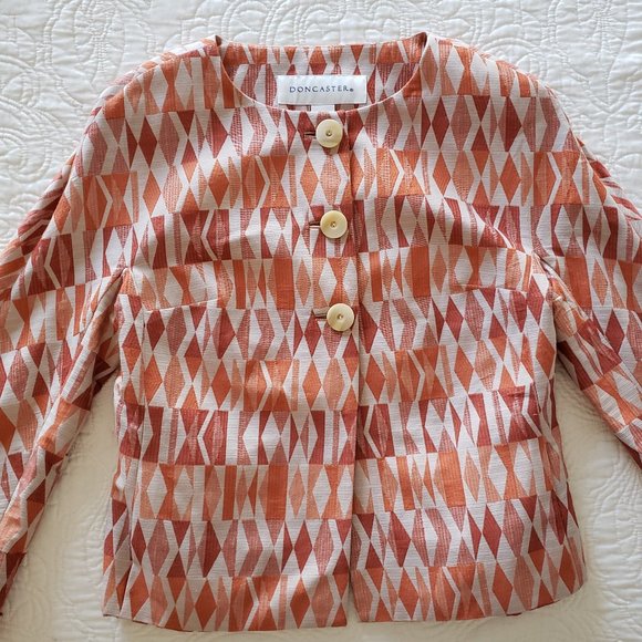 EUC *DONCASTER* Women's Orange/Tan Cotton Silk Blend Blazer Jacket 10 - Picture 6 of 11